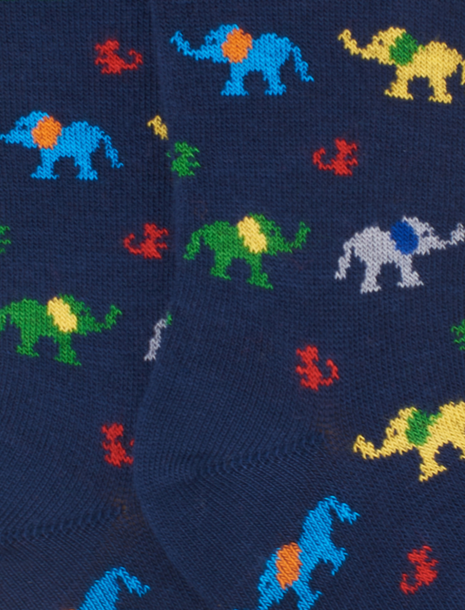 Kids' long royal cotton socks with elephant and mouse motif - Gallo 1927 - Official Online Shop