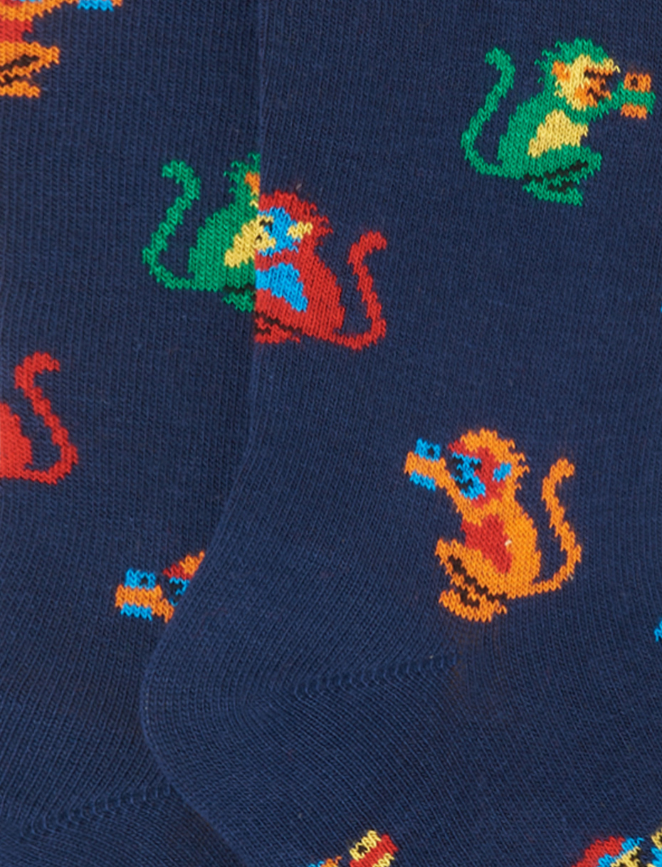 Kids' long royal cotton socks with colourful monkey motif - Gallo 1927 - Official Online Shop