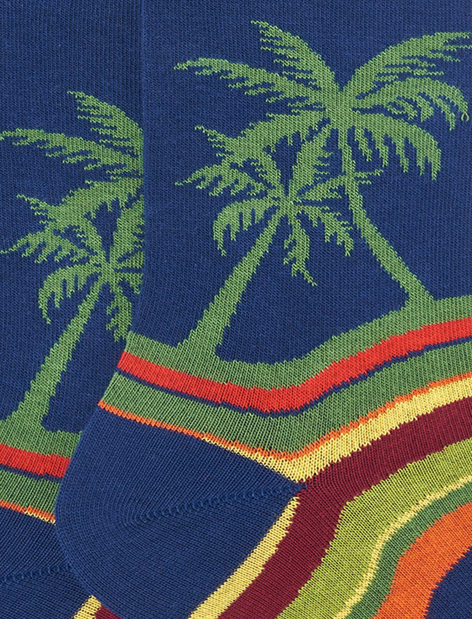 Men's short royal cotton socks with multicoloured wave and palm motif - Gallo 1927 - Official Online Shop