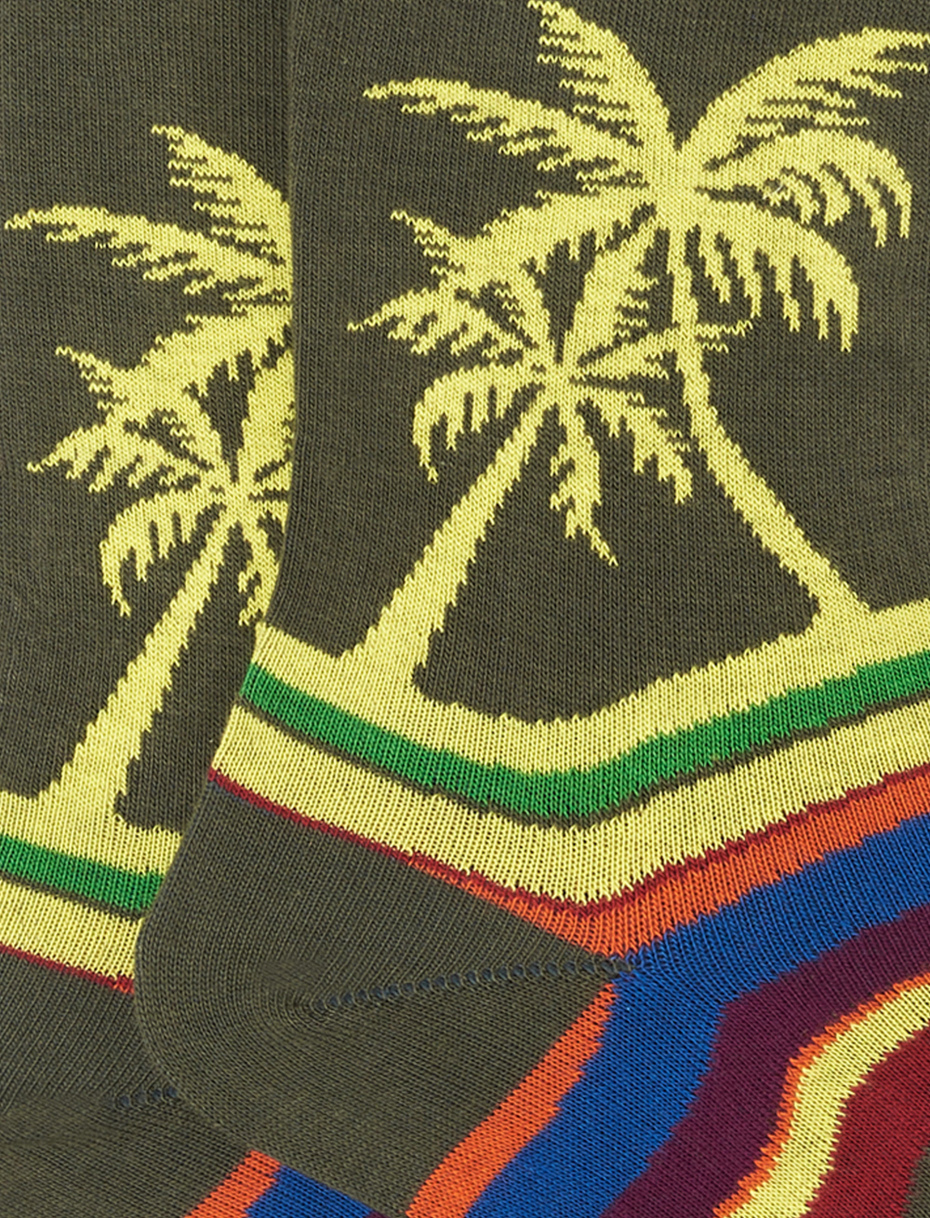 Men's short army cotton socks with multicoloured wave and palm motif - Gallo 1927 - Official Online Shop