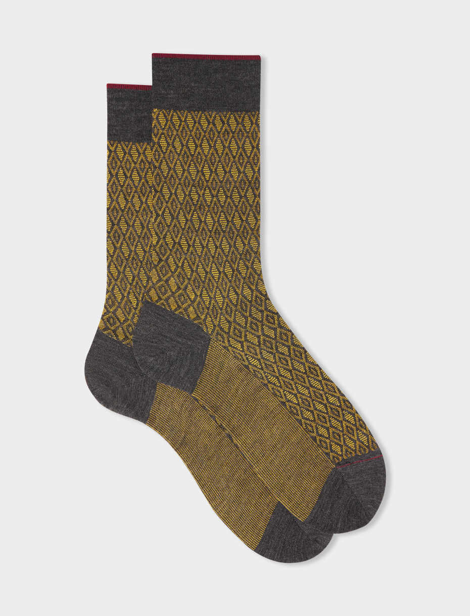 Men's short iron grey cotton and wool socks with diamond motif - Gallo 1927 - Official Online Shop