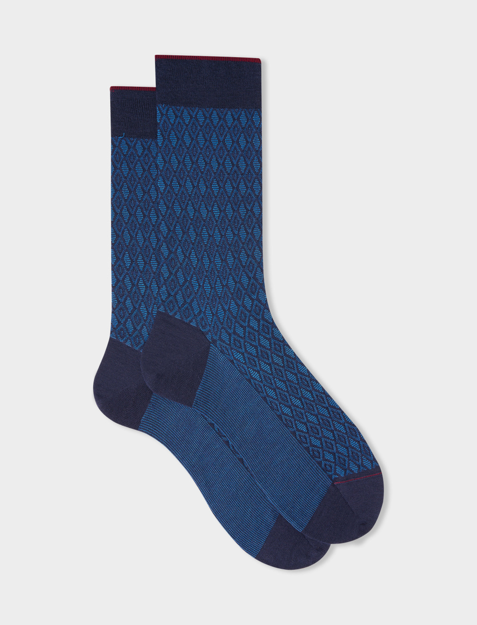 Men's short royal cotton and wool socks with diamond motif - Gallo 1927 - Official Online Shop