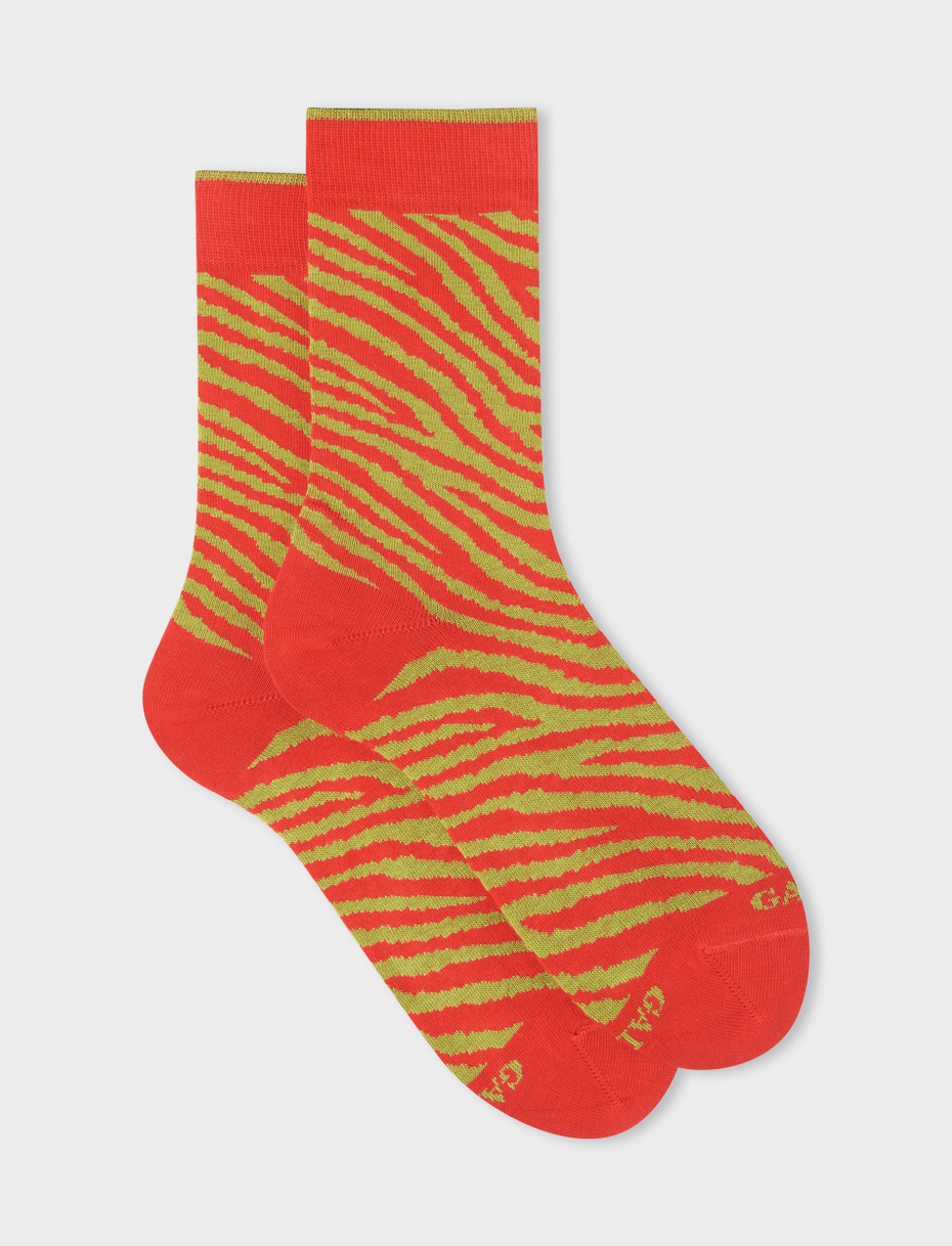 Women's short red cotton socks with zebra motif - Gallo 1927 - Official Online Shop