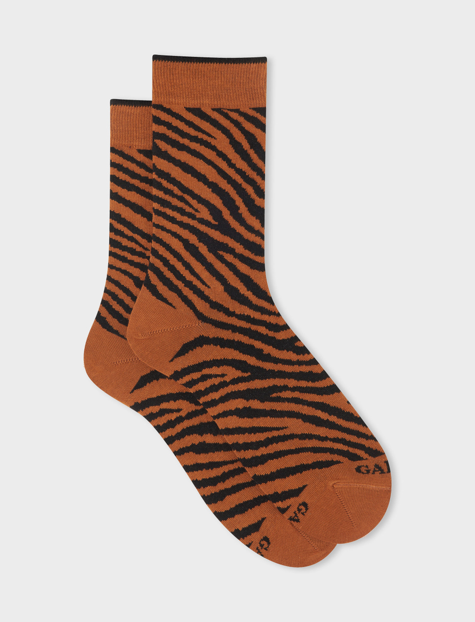 Women's short acorn cotton socks with zebra motif - Gallo 1927 - Official Online Shop