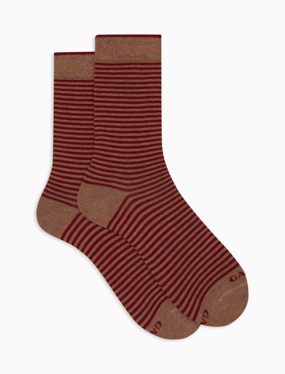 Women's short beige cotton socks with Windsor stripes - Gallo 1927 - Official Online Shop