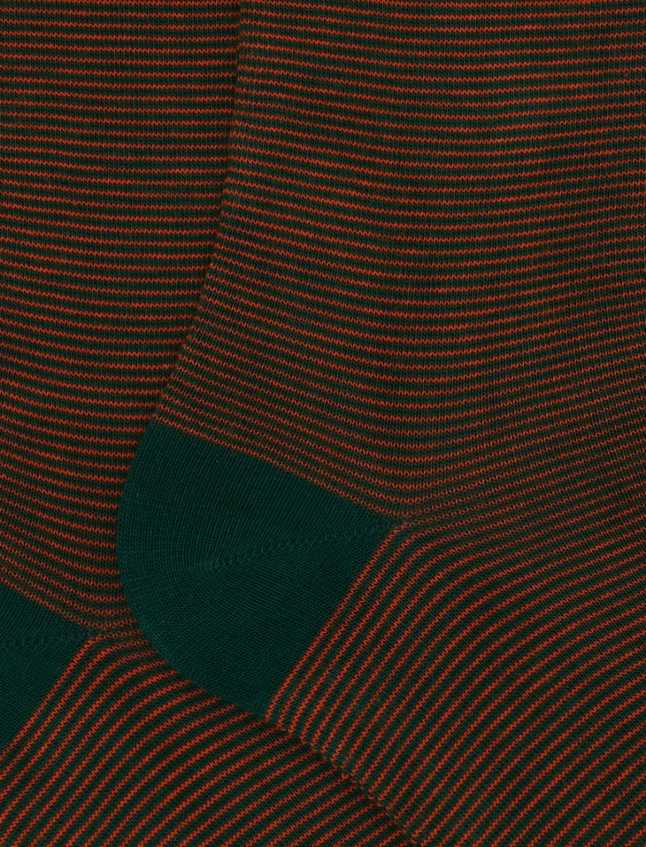 Women's long orange cotton socks with two-tone stripes - Gallo 1927 - Official Online Shop