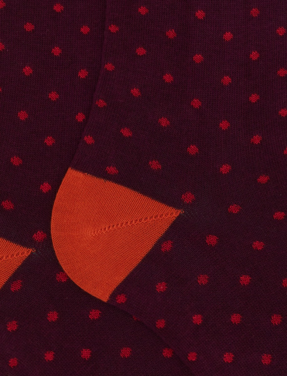 Women's long burgundy cotton socks with polka dots - Gallo 1927 - Official Online Shop
