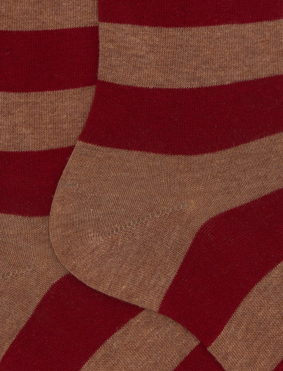 Women's short brown cotton socks with two-tone stripes - Gallo 1927 - Official Online Shop