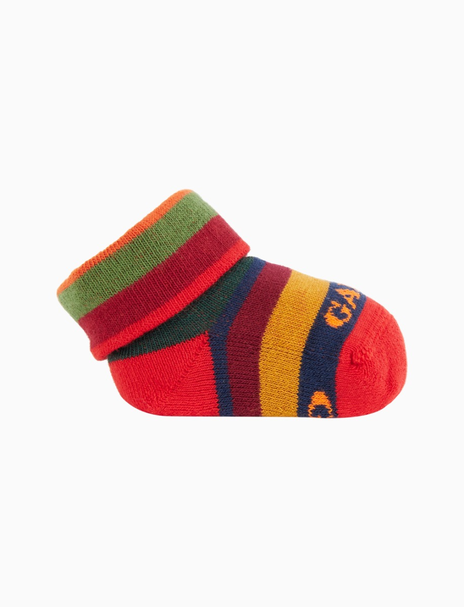 Kids' red cotton booties with multicoloured stripes - Gallo 1927 - Official Online Shop