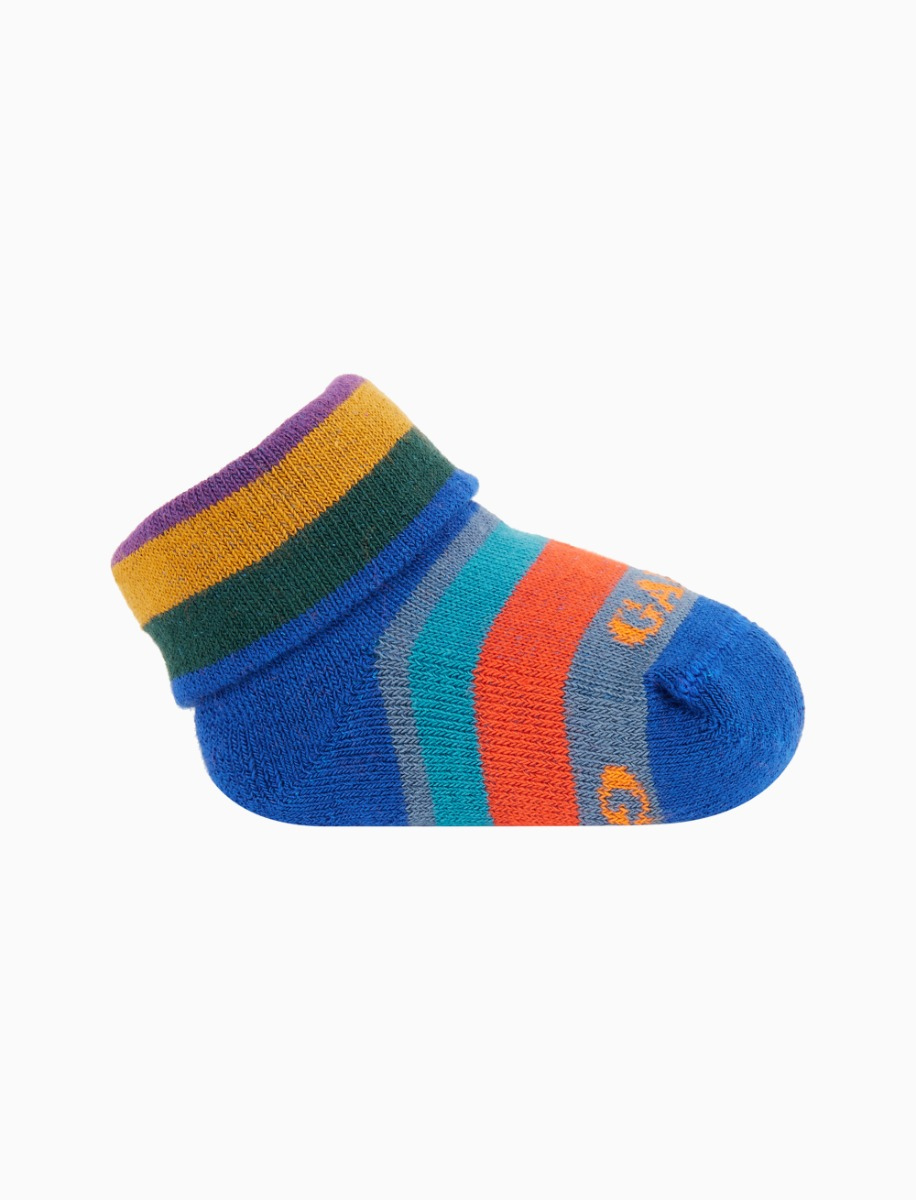 Kids' blue cotton booties with multicoloured stripes - Gallo 1927 - Official Online Shop