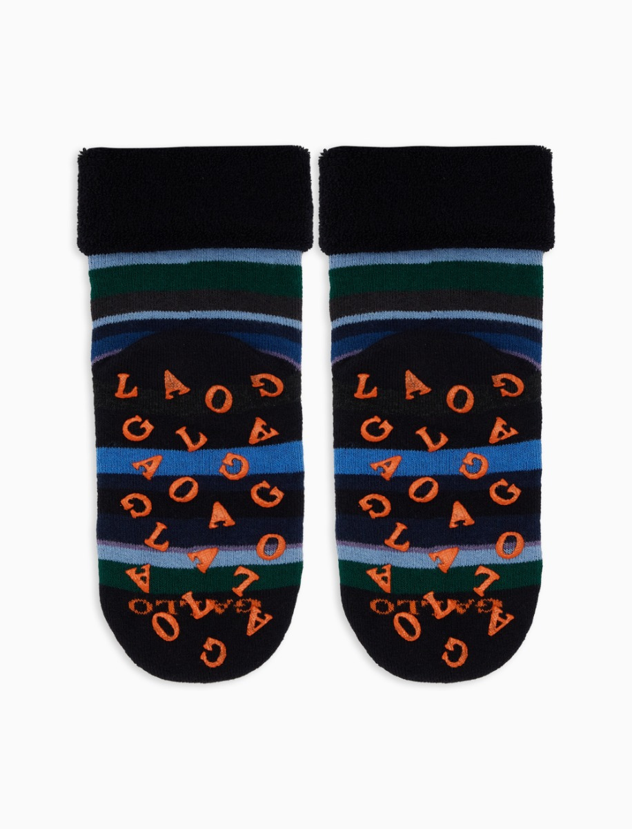 Kids' non-slip blue cotton socks with multicoloured stripes - Gallo 1927 - Official Online Shop