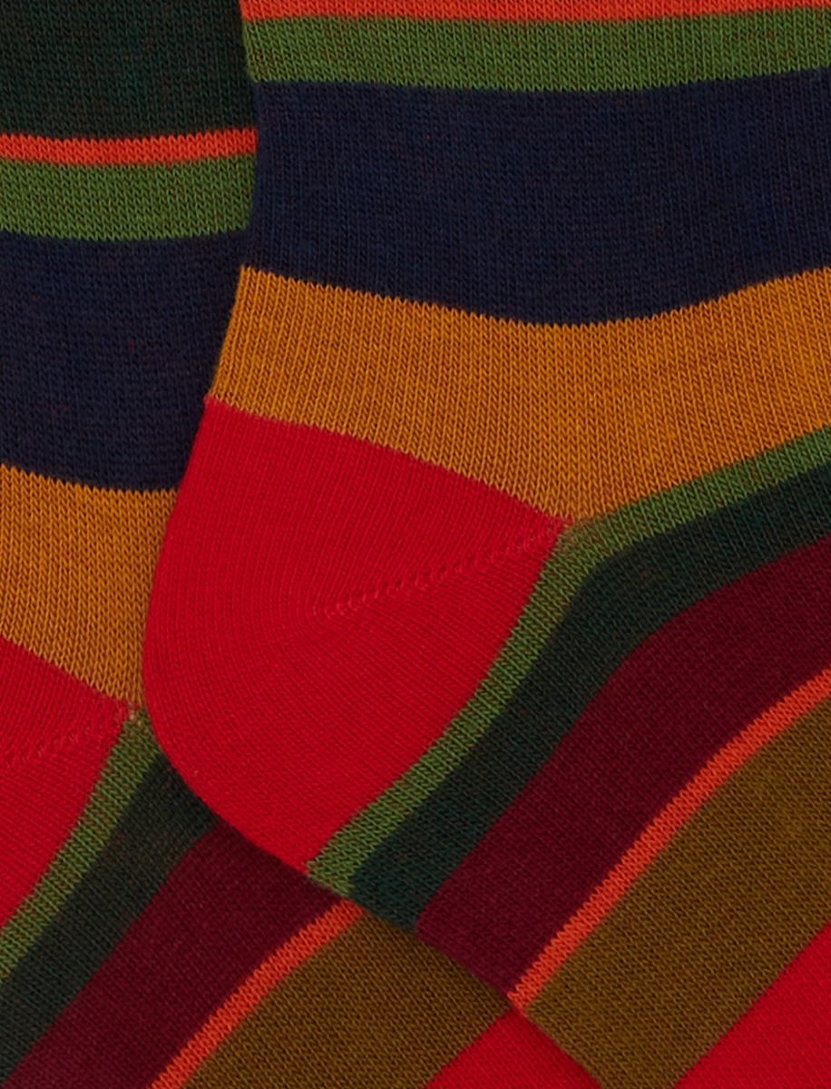 Calze lunghe bambino cotone rosso righe multicolor - Gallo 1927 - Official Online Shop