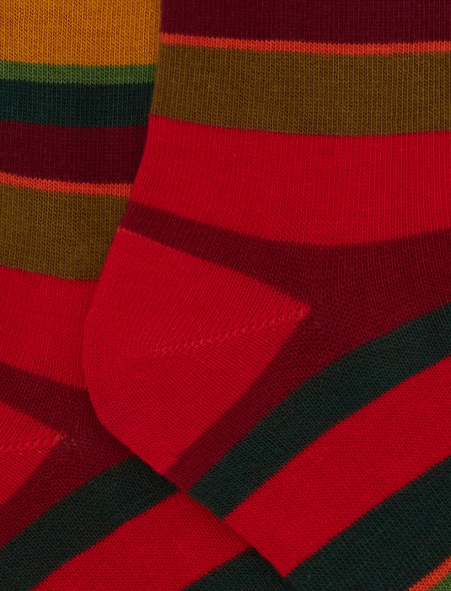 Kids' short red cotton socks with multicoloured stripes - Gallo 1927 - Official Online Shop
