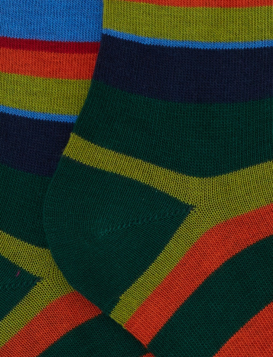 Calze corte bambino cotone verde righe multicolor - Gallo 1927 - Official Online Shop