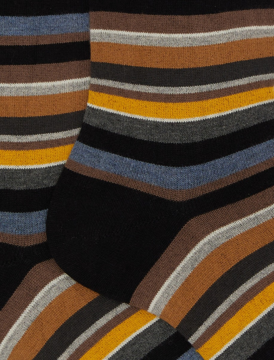 Men's short black cotton and cashmere socks with multicoloured micro stripes - Gallo 1927 - Official Online Shop