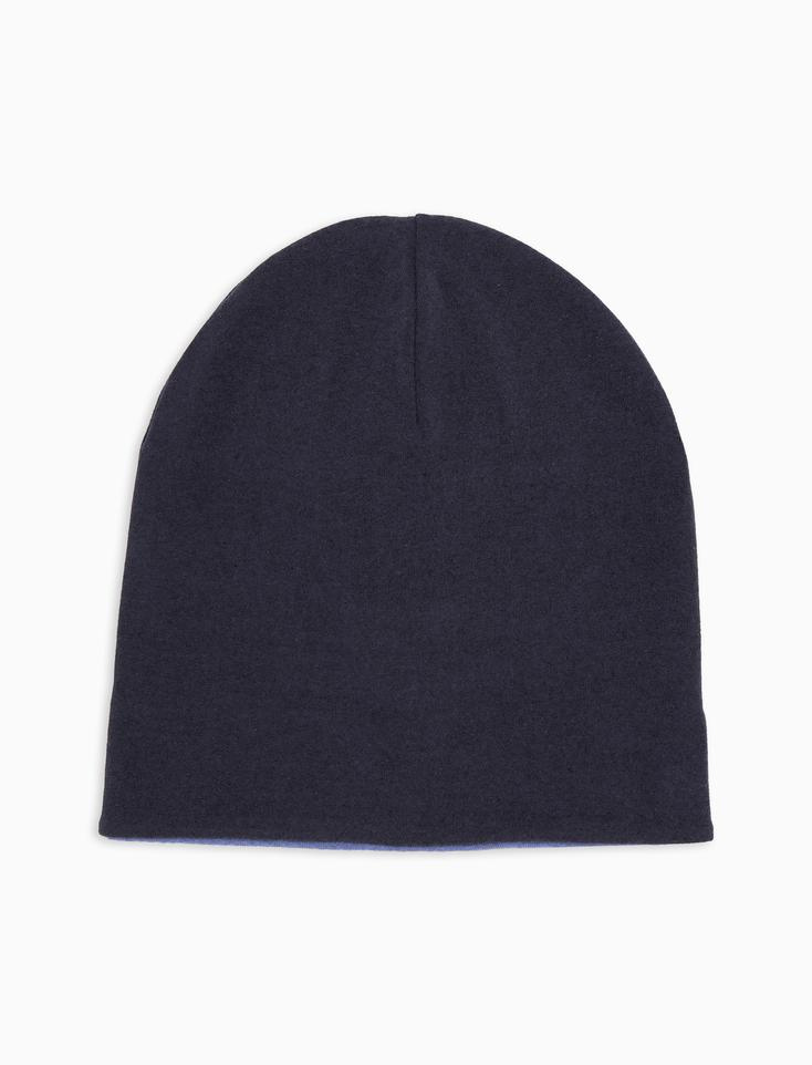 Unisex reversible blue fleece beanie with multicoloured stripes - Gallo 1927 - Official Online Shop