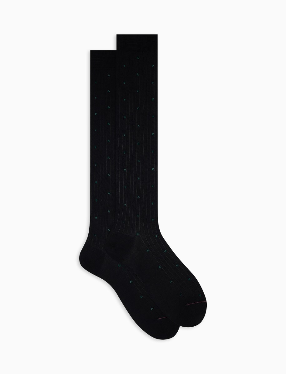 Men's long blue cotton socks with air-force blue embroidery - Gallo 1927 - Official Online Shop