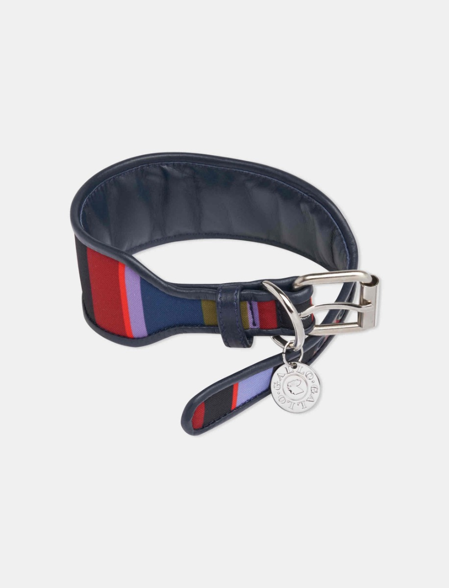 Blue polyester dog collar with multicoloured stripes - Gallo 1927 - Official Online Shop