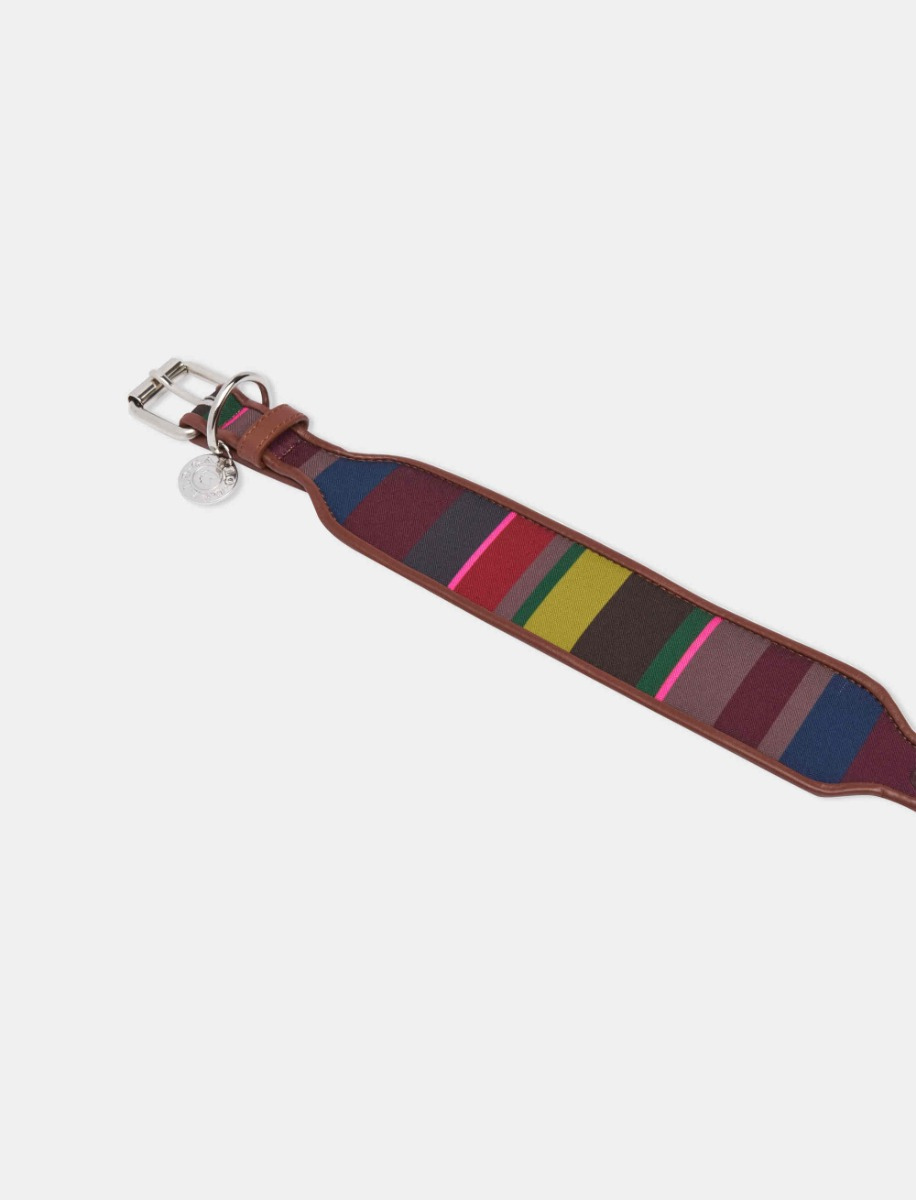 Collare sagomato cani in poliestere bordò righe multicolor - Gallo 1927 - Official Online Shop
