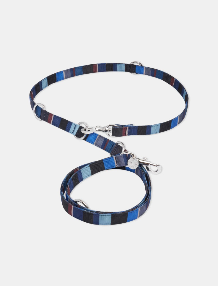 Long blue/sand polyester dog leash with multicoloured stripes - Gallo 1927 - Official Online Shop
