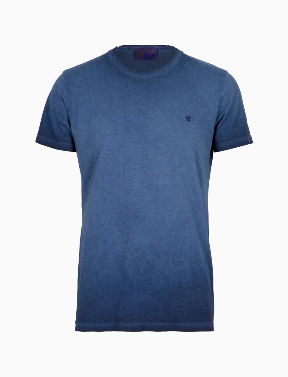 Unisex plain dyed denim blue cotton crew-neck T-shirt - Gallo 1927 - Official Online Shop