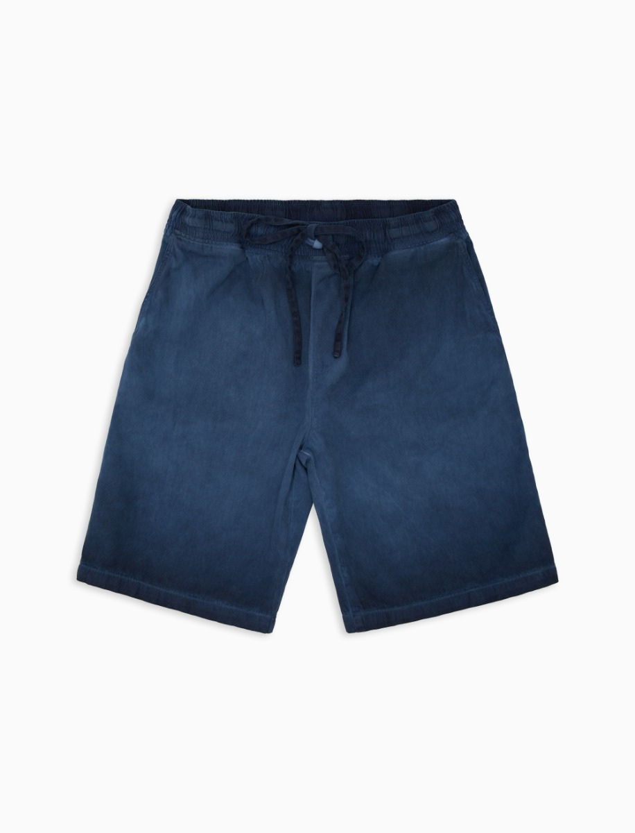 Men's plain dyed denim blue cotton canvas Bermuda shorts - Gallo 1927 - Official Online Shop