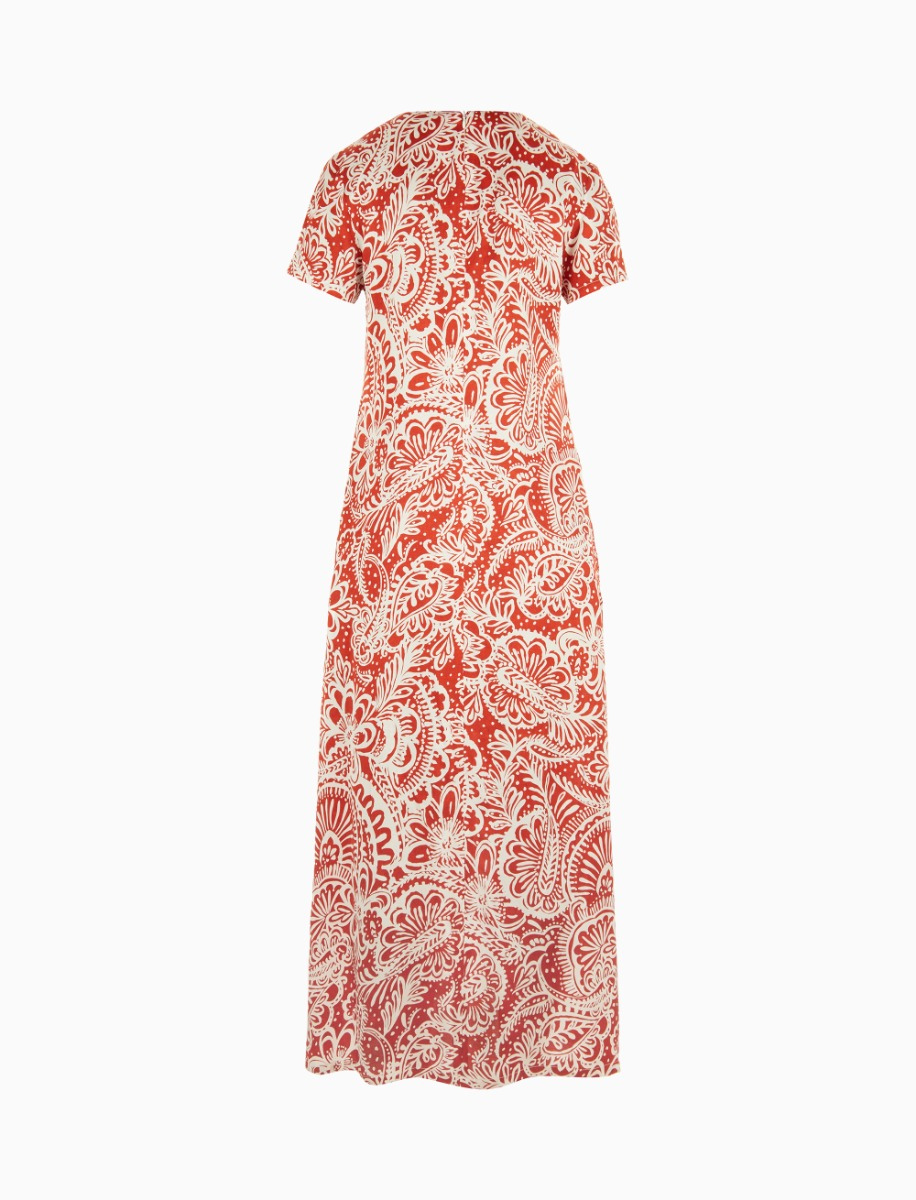 Women's long ruby red viscose dress with Paisley pattern - Gallo 1927 - Official Online Shop