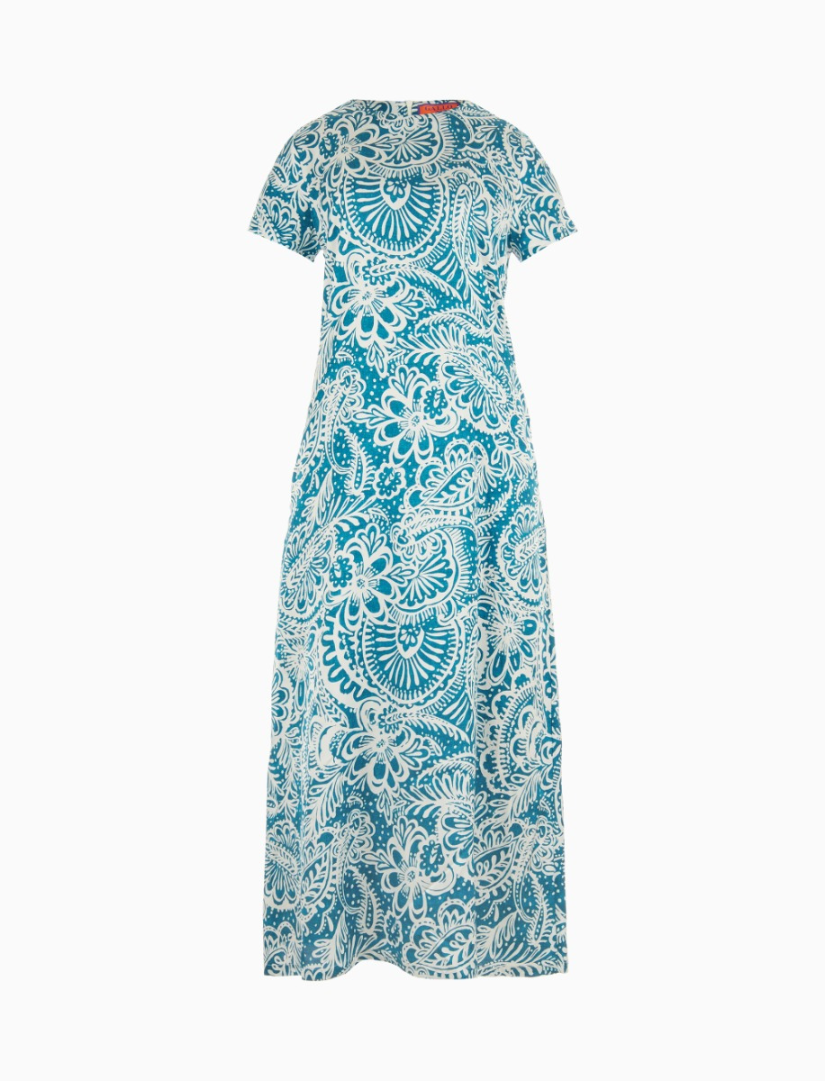 Women's long dragonfly blue viscose dress with Paisley pattern - Gallo 1927 - Official Online Shop