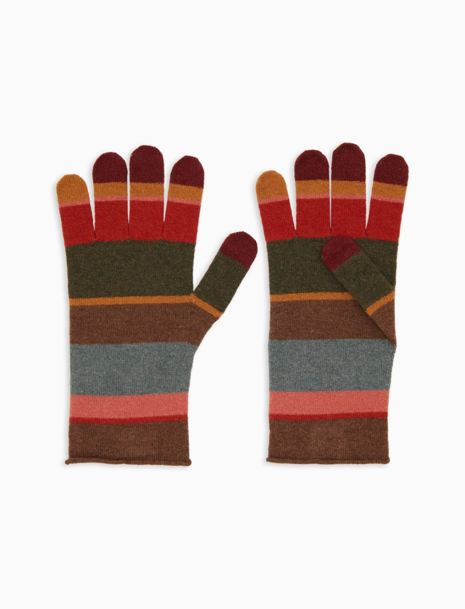 Guanto donna lana e cashmere rosa righe multicolor - Gallo 1927 - Official Online Shop