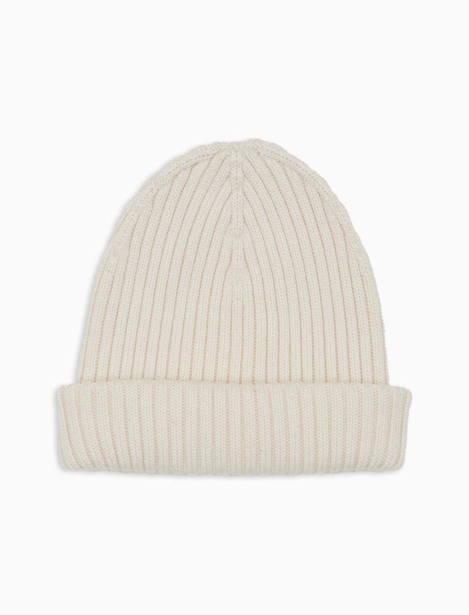 Unisex plain white ribbed wool, silk and cashmere beanie - Gallo 1927 - Official Online Shop