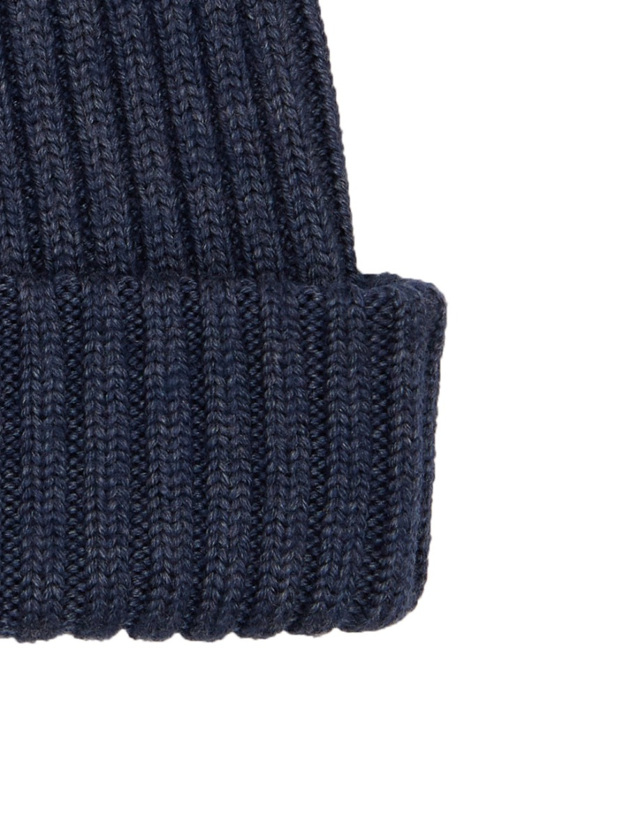 Unisex plain blue ribbed wool, silk and cashmere beanie - Gallo 1927 - Official Online Shop