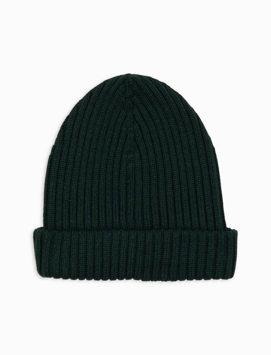 Berretto unisex lana, seta e cashmere verde a coste tinta unita - Gallo 1927 - Official Online Shop
