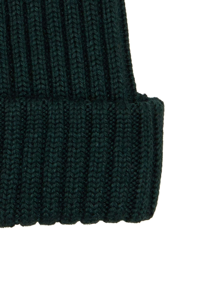 Berretto unisex lana, seta e cashmere verde a coste tinta unita - Gallo 1927 - Official Online Shop
