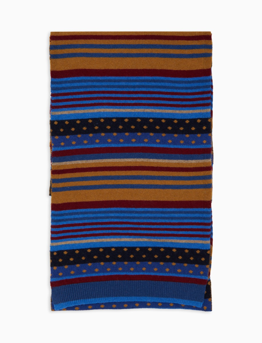 Sciarpa unisex lana e cashmere blu mix righe e pois - Gallo 1927 - Official Online Shop