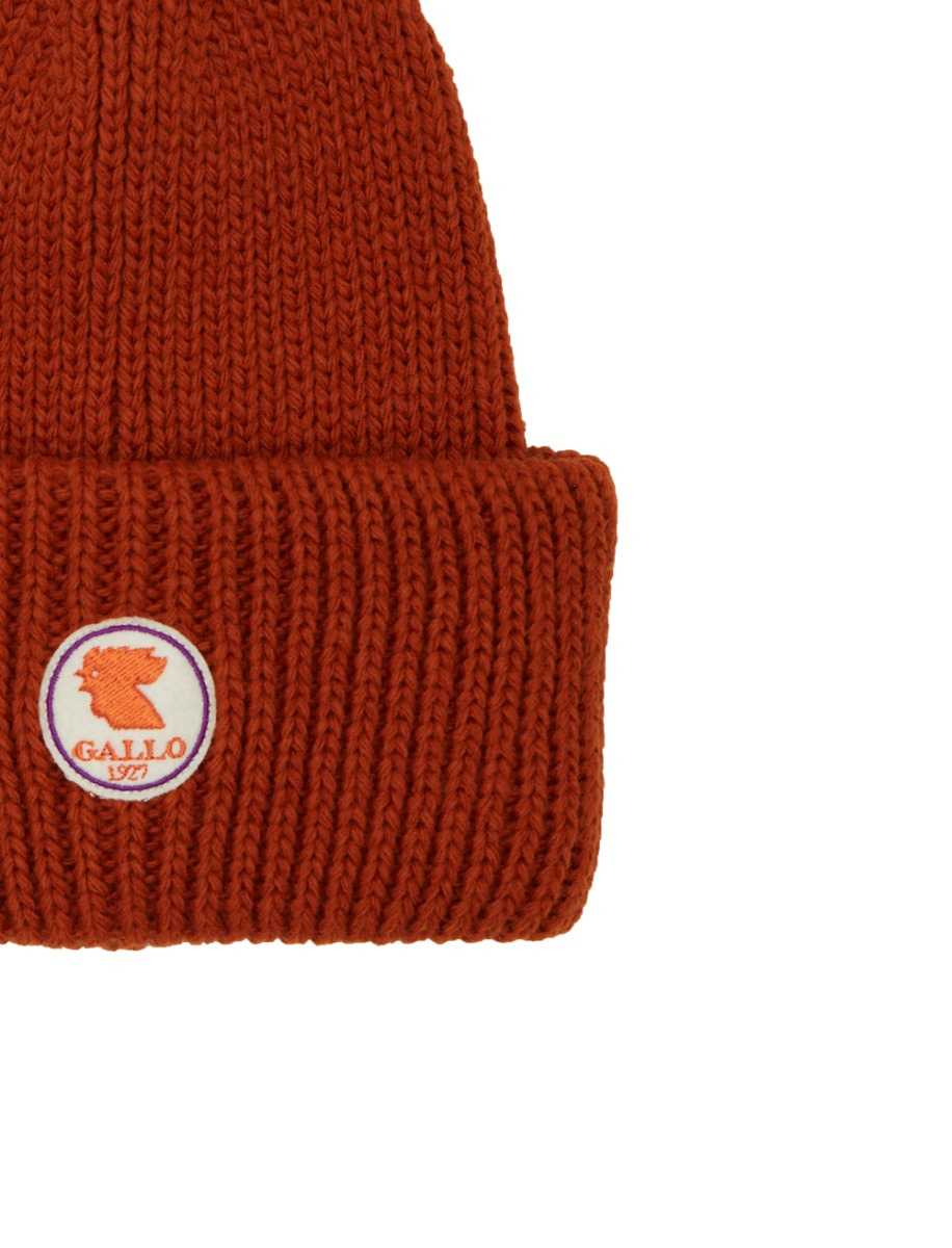 Berretto con risvolto unisex arancio a coste tinta unita - Gallo 1927 - Official Online Shop