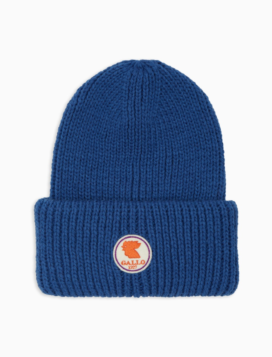 Berretto con risvolto unisex blu a coste tinta unita - Gallo 1927 - Official Online Shop