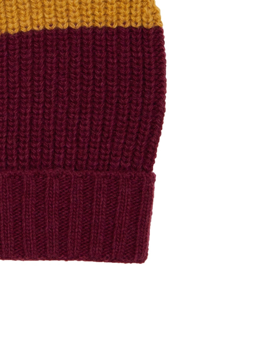 Berretto con risvolto unisex lana viola fantasia color block - Gallo 1927 - Official Online Shop