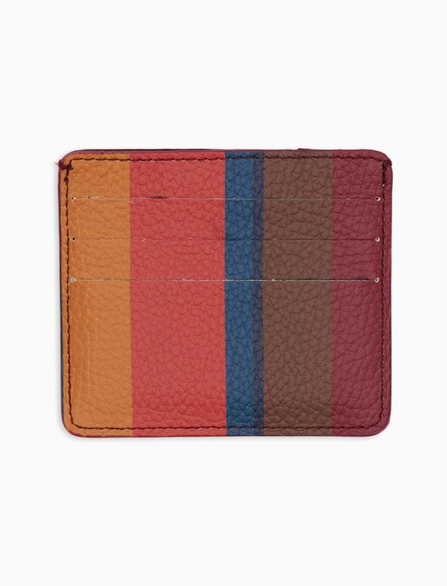 Unisex burgundy hammered leather card holder with multicolor stripes - Gallo 1927 - Official Online Shop