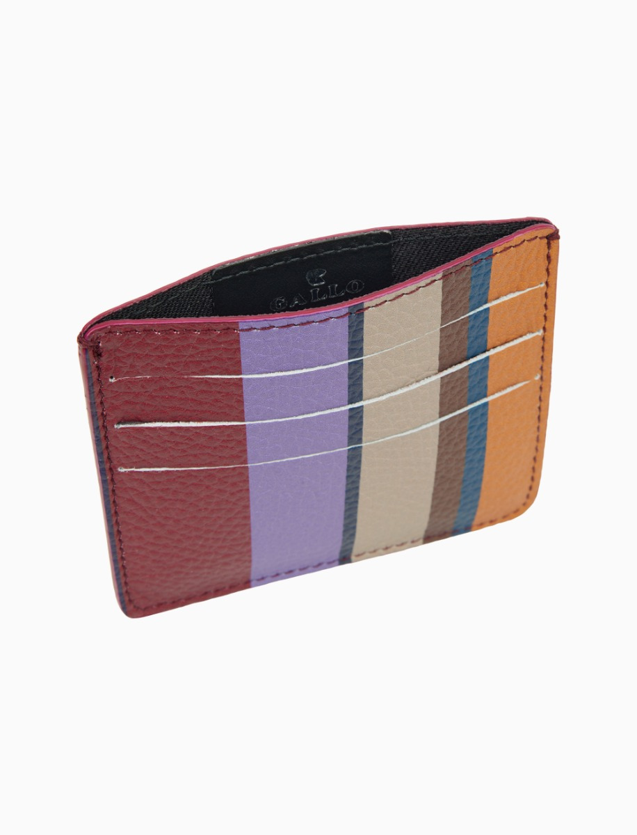 Unisex burgundy hammered leather card holder with multicolor stripes - Gallo 1927 - Official Online Shop