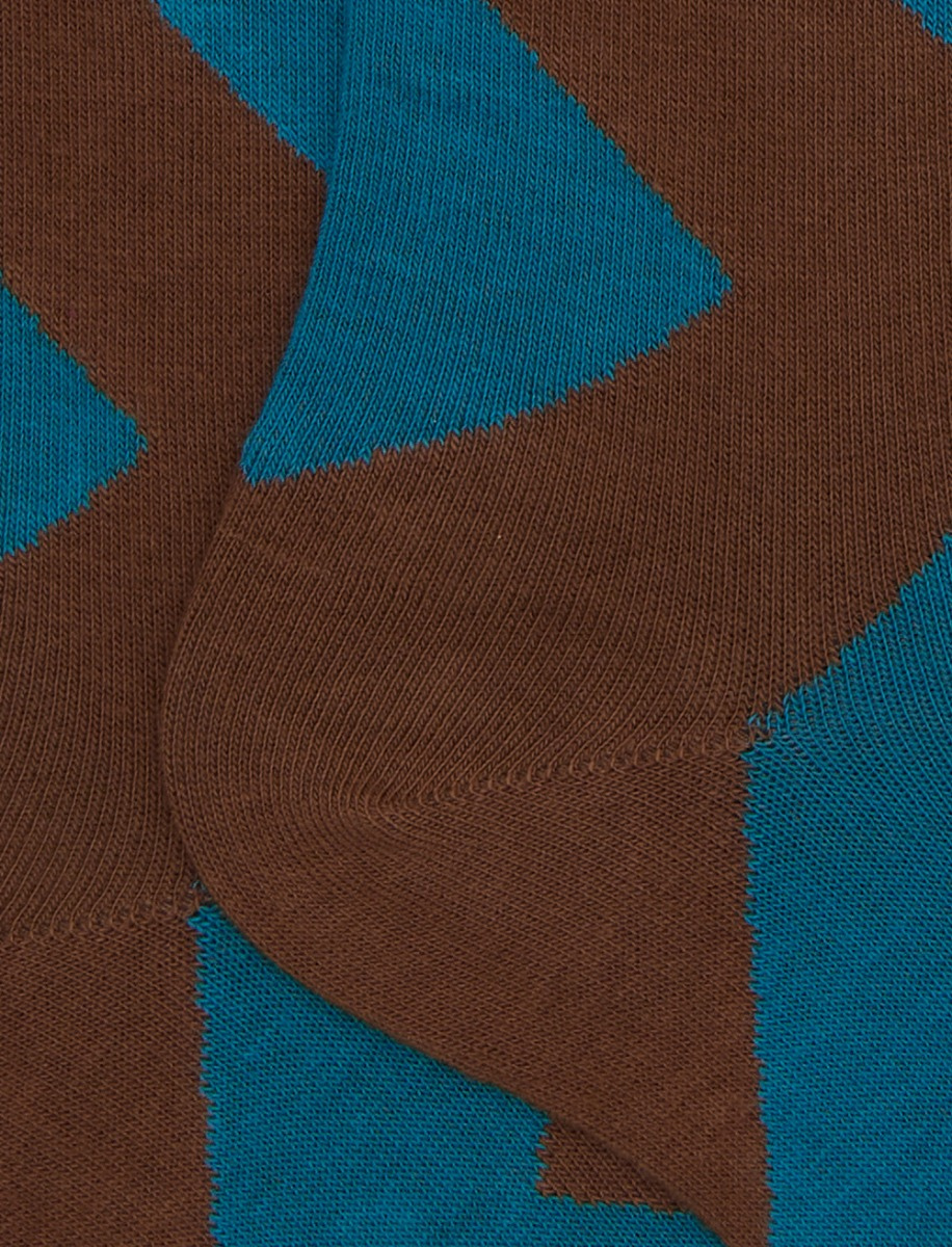 Women's long brown cotton socks with maxi diamond pattern - Gallo 1927 - Official Online Shop