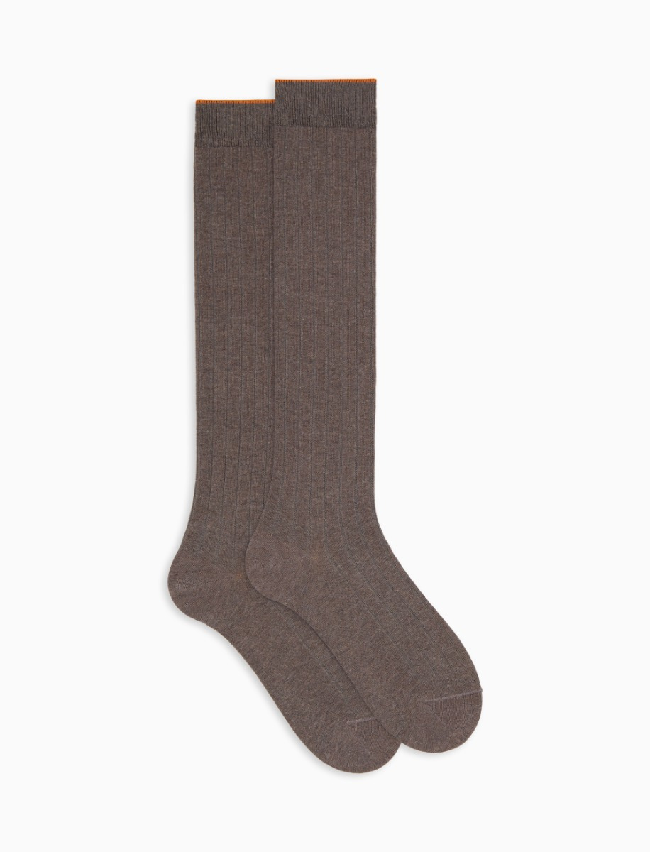 Calze lunghe donna cotone beige tinta unita a coste - Gallo 1927 - Official Online Shop
