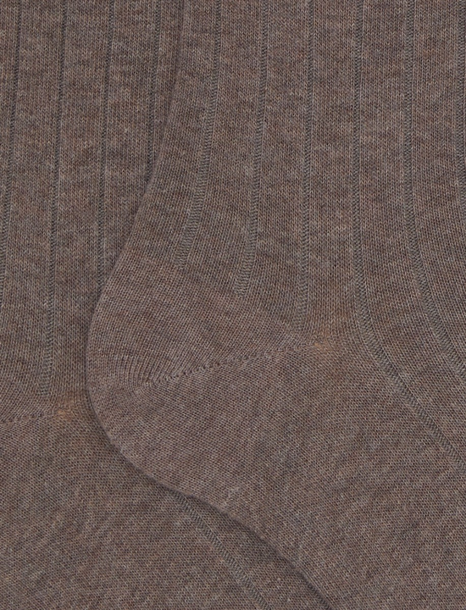 Calze lunghe donna cotone beige tinta unita a coste - Gallo 1927 - Official Online Shop