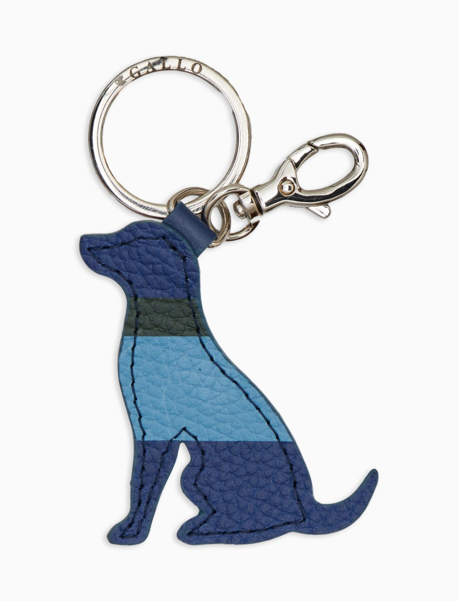 Unisex blue hammered leather keyring shaped like a dog with multicolored stripes - Gallo 1927 - Official Online Shop