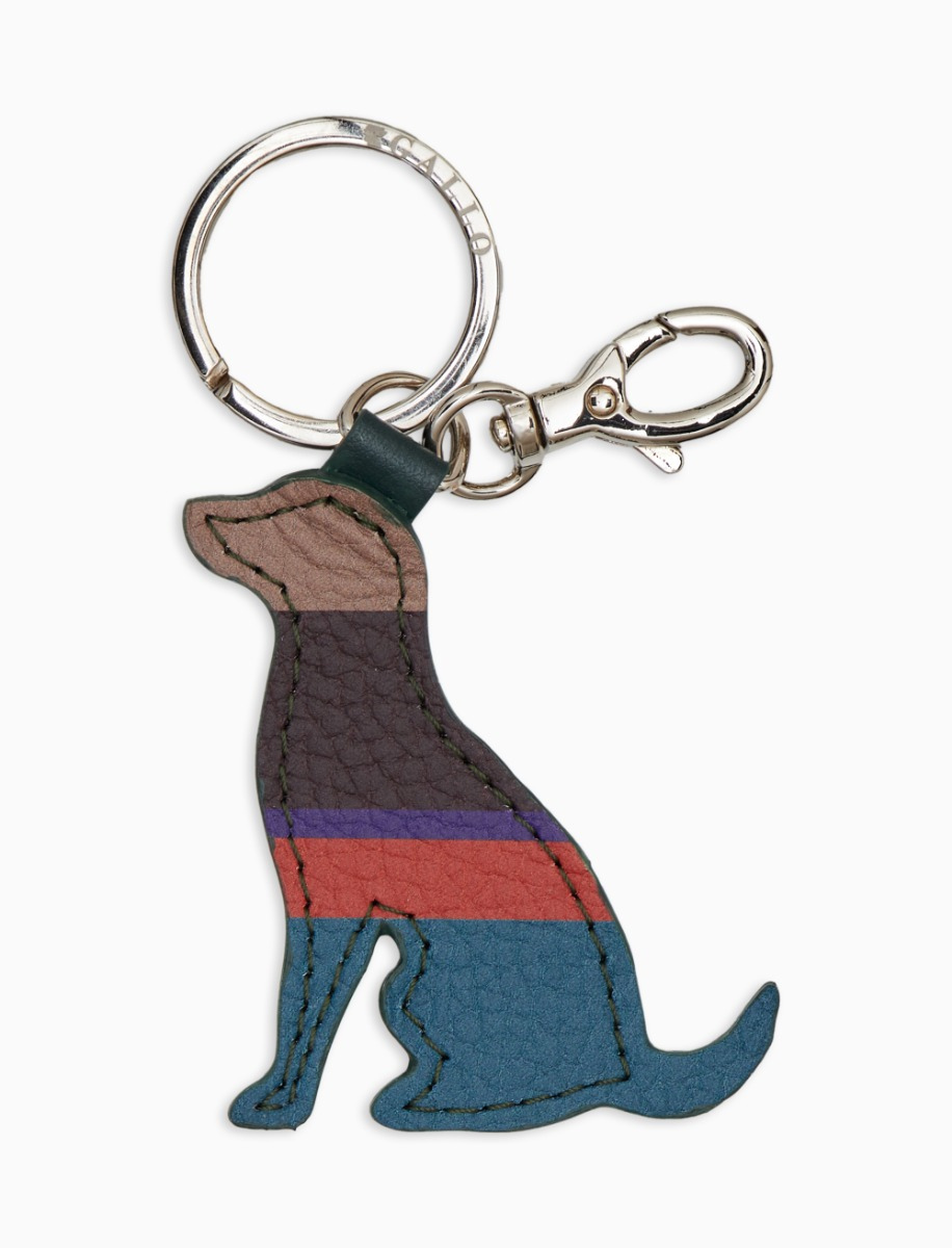 Unisex beige hammered leather keyring shaped like a dog with multicolored stripes - Gallo 1927 - Official Online Shop