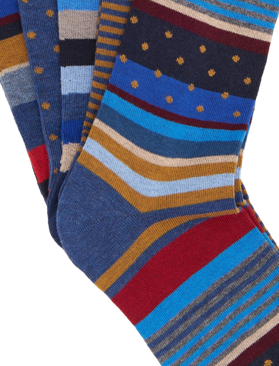 Box with 5 pairs of men's long socks cotton patterned mix icons in blue Gallo - Gallo 1927 - Official Online Shop