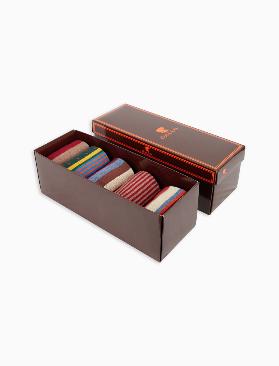 Box con 5 paia di calze lunghe uomo cotone fantasia mix di icone in rosso Gallo - Gallo 1927 - Official Online Shop