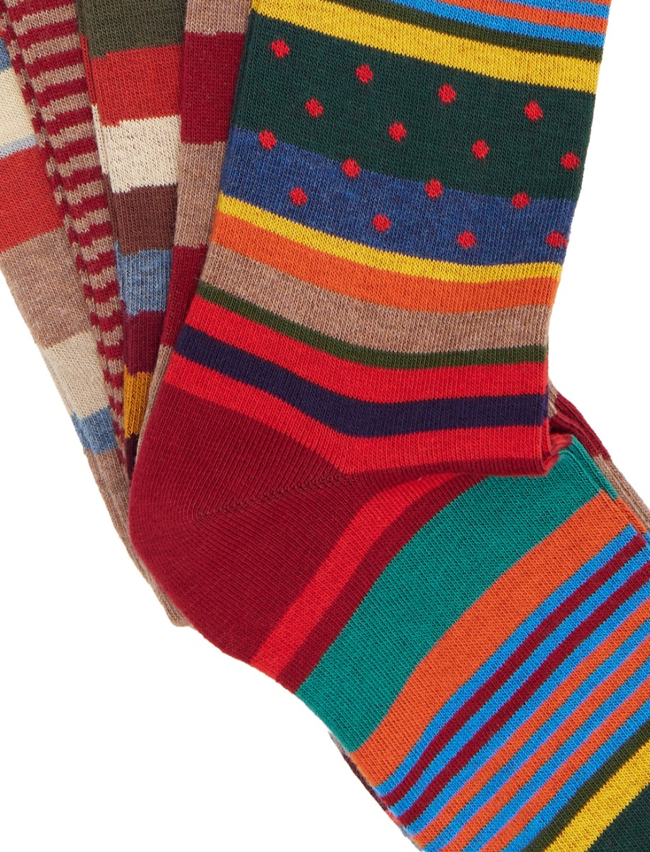 Box con 5 paia di calze lunghe uomo cotone fantasia mix di icone in rosso Gallo - Gallo 1927 - Official Online Shop