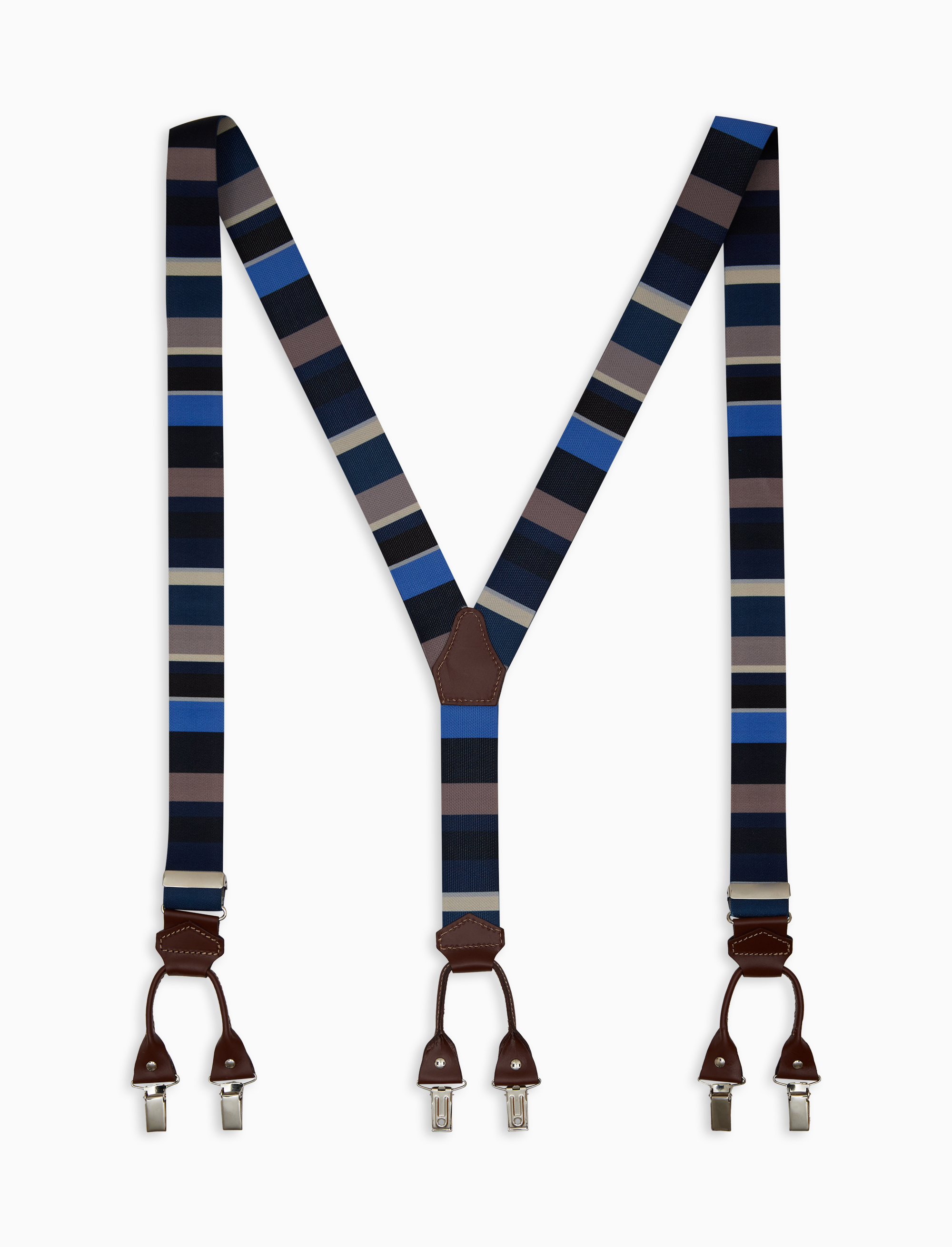 Elastic blue unisex suspenders with multicoloured stripes Gallo