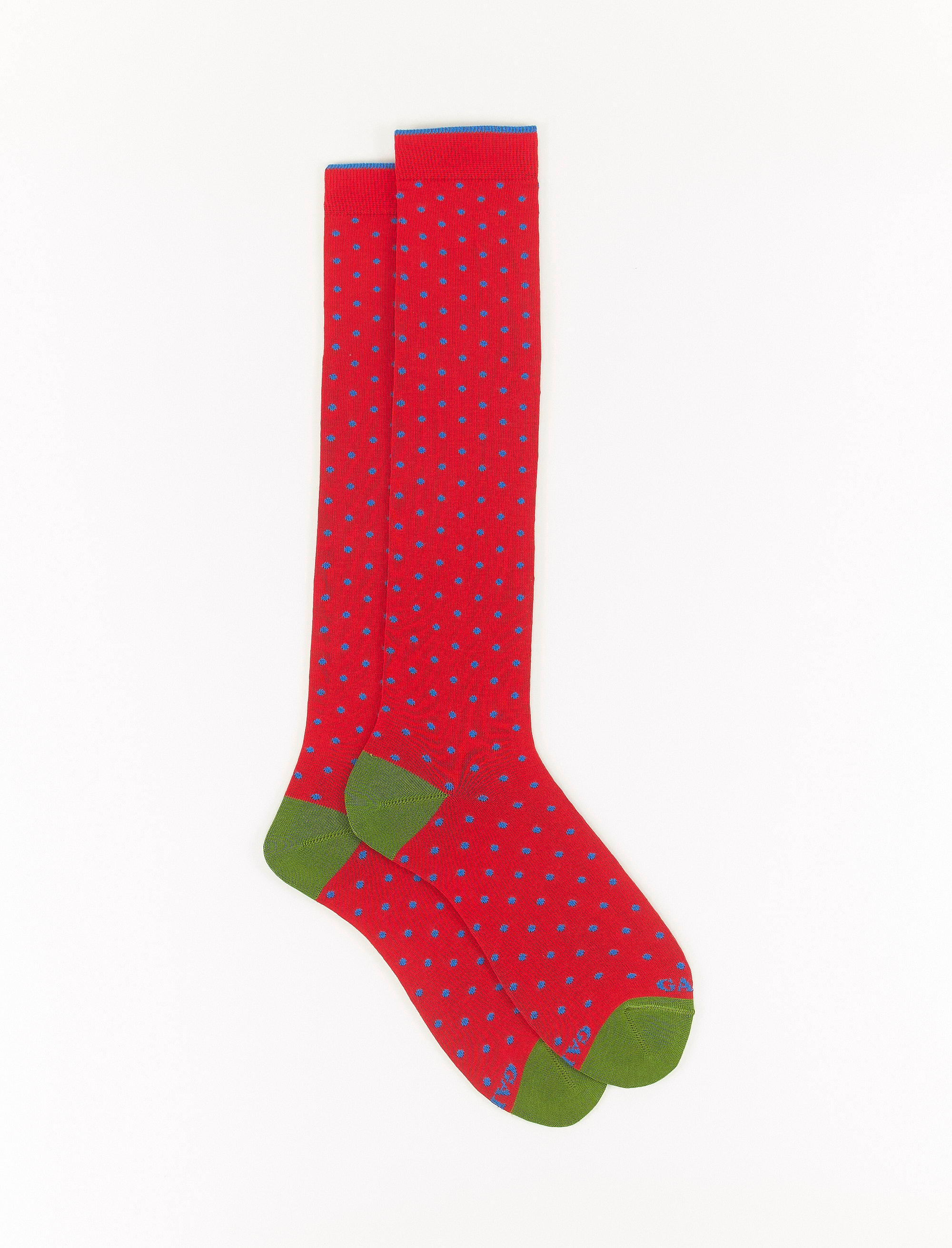 Men's long red light cotton socks with polka dots Gallo