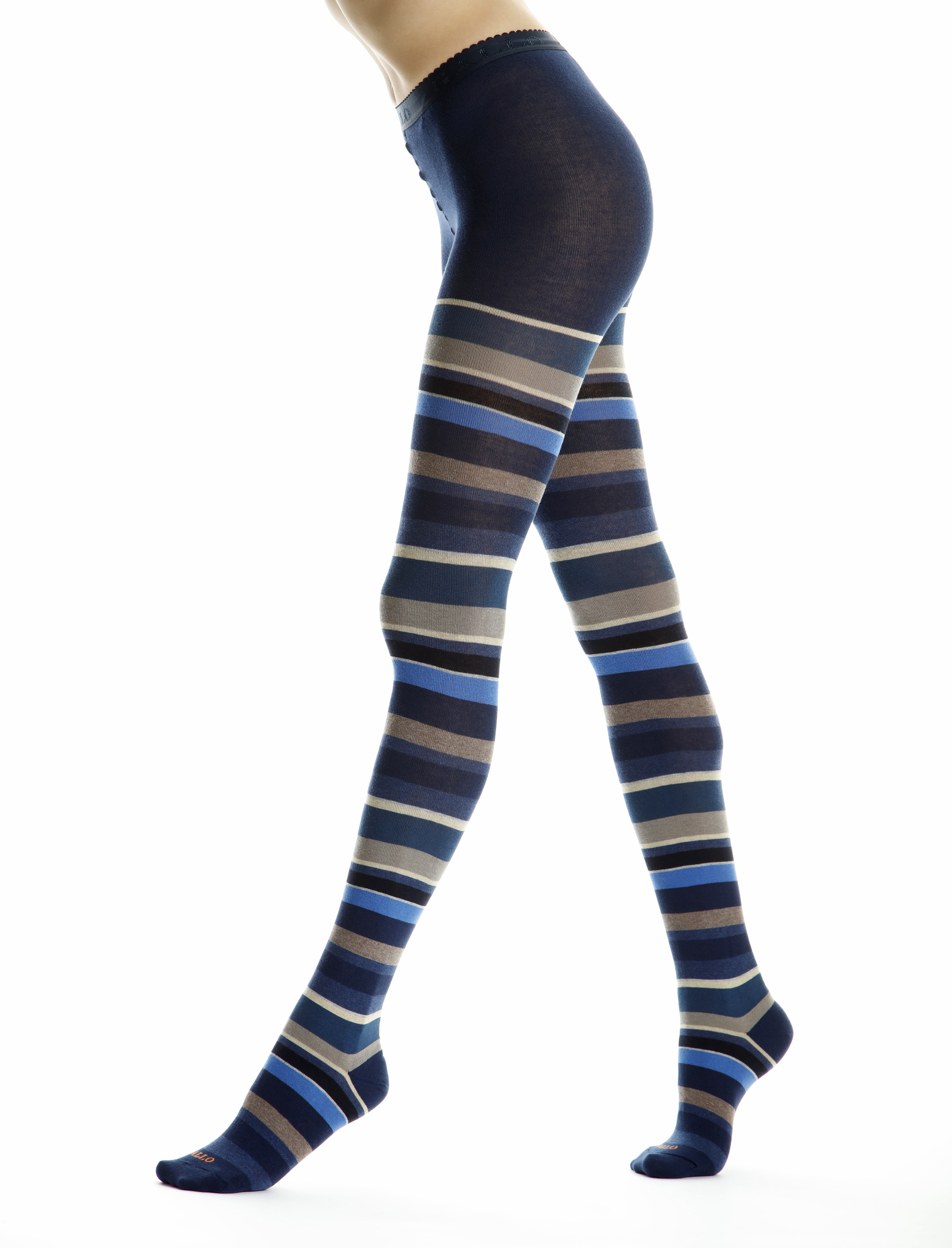 Women s blue cotton tights with multicoloured strips Gallo